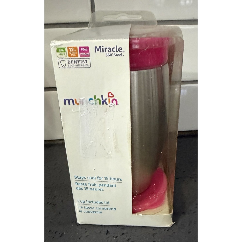 NEW Munchkin Miracle 360‎ Degree Stainless Steel Sippy Cup 10 oz PINK